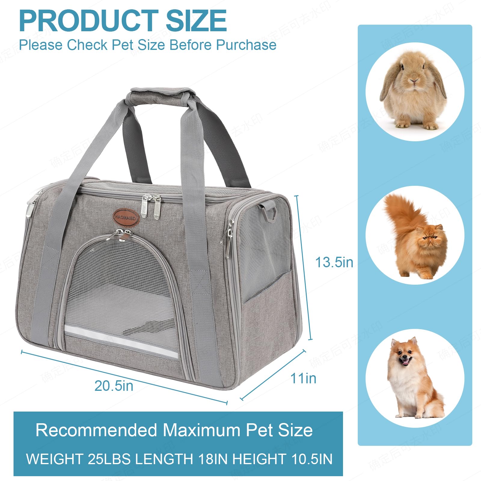 ROSEBB soft-sided carrier with padded shoulder strap for comfortable carrying
