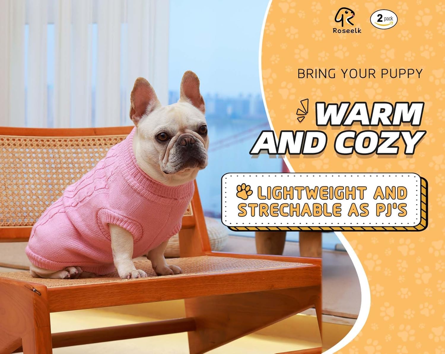 Roseelk 2-pack dog sweaters packaged neatly for quick seasonal wardrobe refresh.