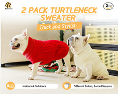Roseelk 2-pack dog sweaters worn by a small dog in red, illustrating comfortable warmth for chilly days