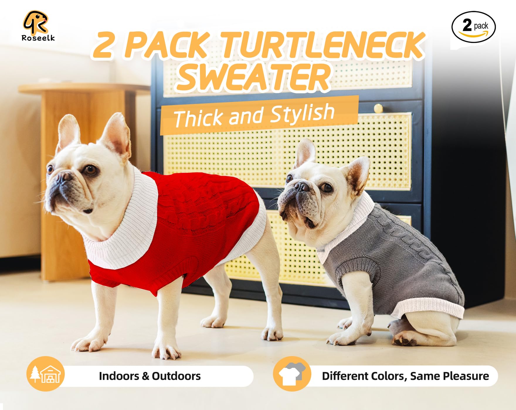 Roseelk dog Christmas sweater XS grey front view provides snug coverage for small dogs