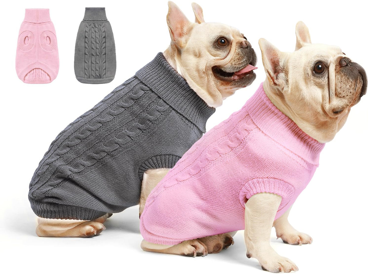 Roseelk dog sweater grey front view for compact warmth and fit