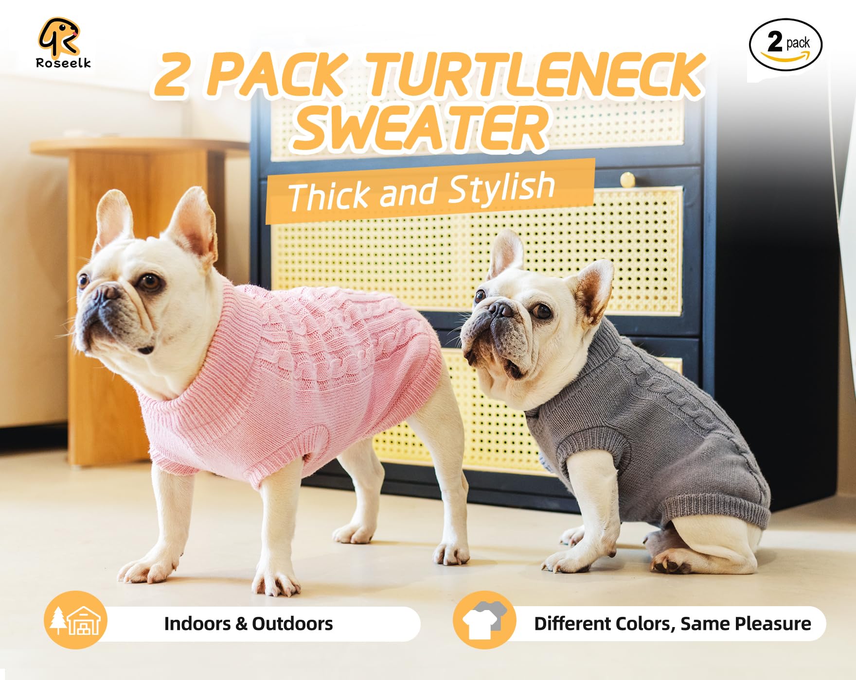 Roseelk pink dog sweater front view shows stylish warmth for tiny pets