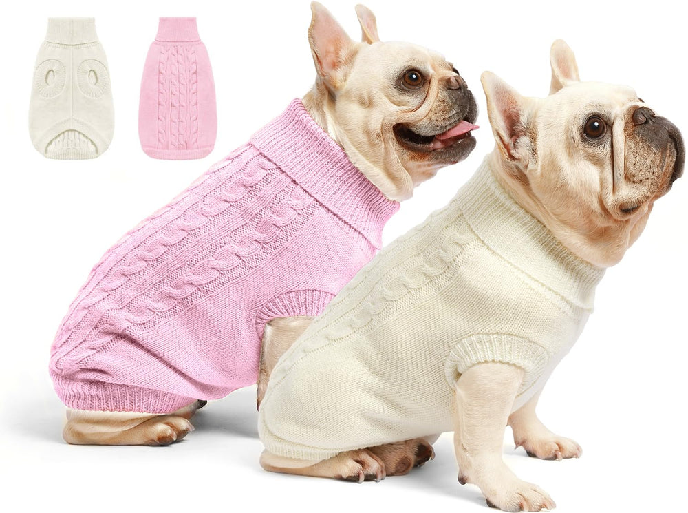 Roseelk dog sweater pink turtleneck front view offers warm winter comfort.