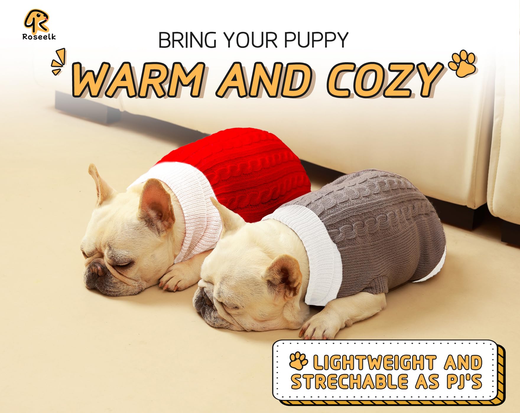 Roseelk two-pack dog sweaters knit closeup highlights durable stitching for daily wear