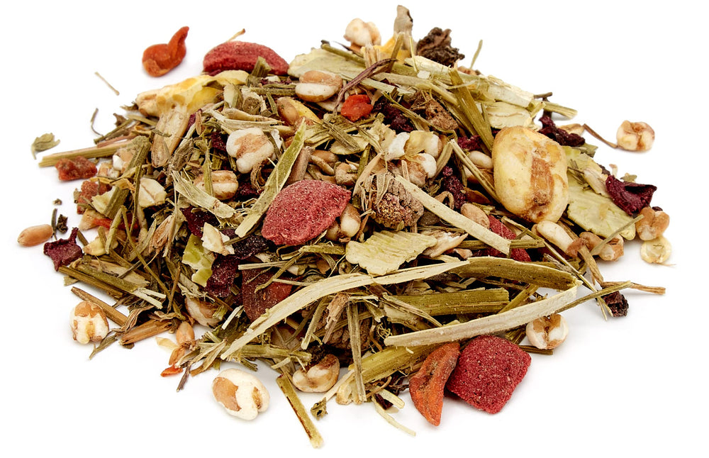 Rosewood Naturals Herb Plus ingredients scene showcases six herbs and grains.
