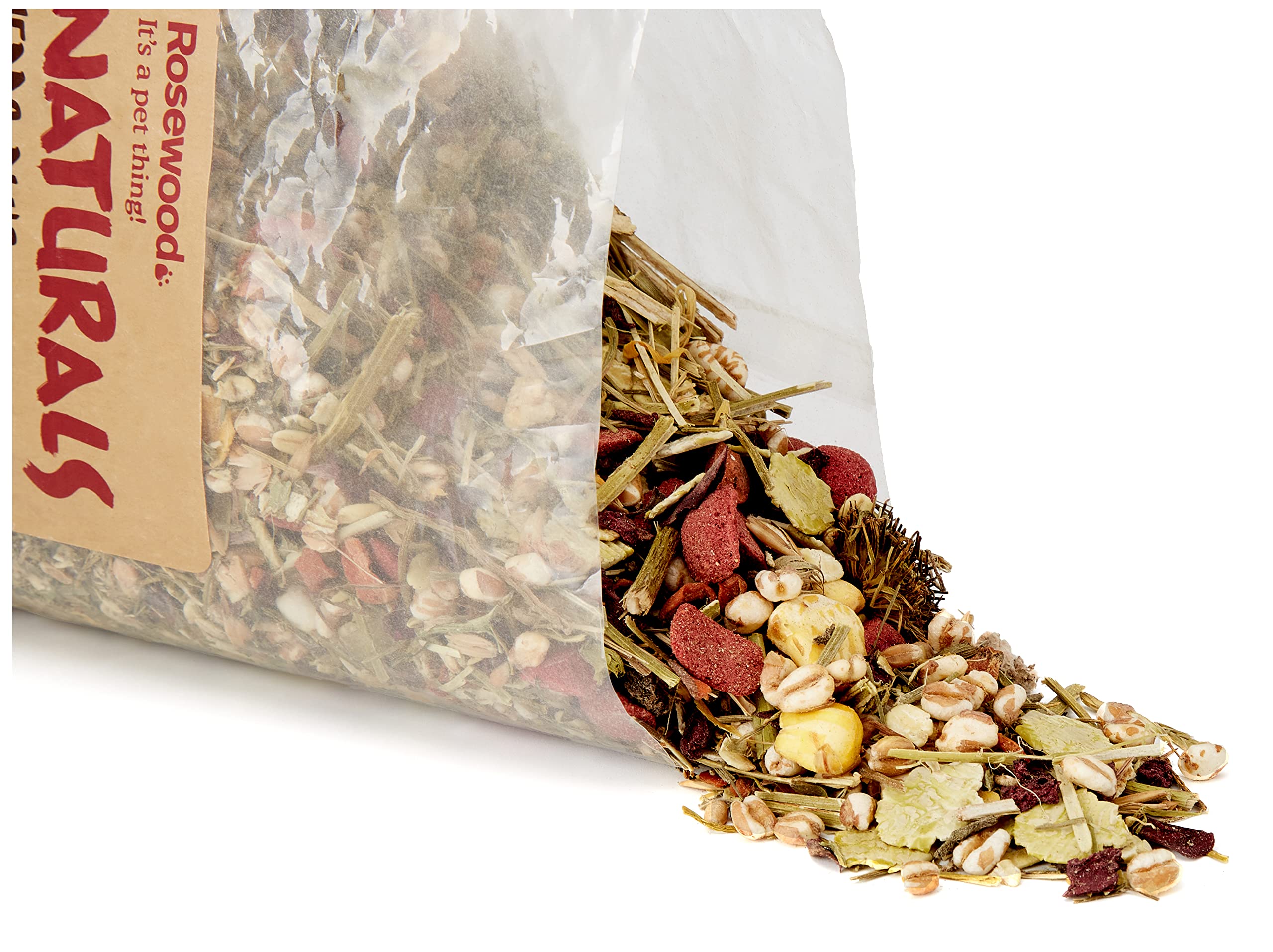Rosewood Naturals Herb Plus treat bag closeup highlights natural ingredients for rabbits.