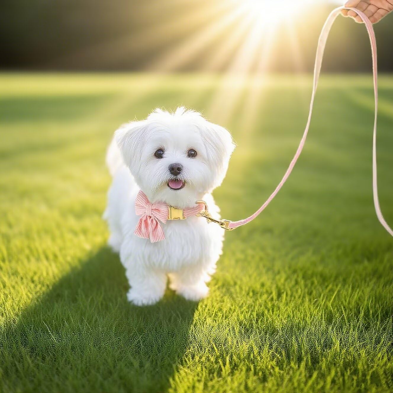 RoseYouth leash features bowtie detail for a coordinated look