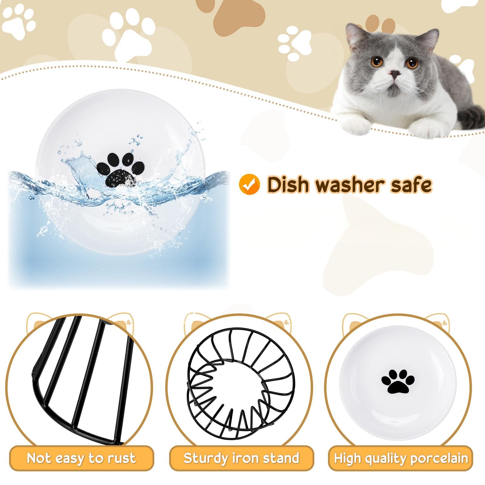 Roshtia black paw design cat bowls add a stylish, odor-resistant feeding option.