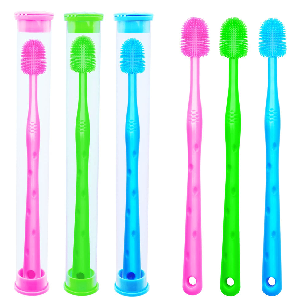 RosyLife two-finger toothbrush soft cotton nylon fits fingers securely for easy brushing.
