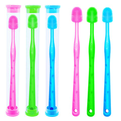 RosyLife two-finger toothbrush soft cotton nylon fits fingers securely for easy brushing.