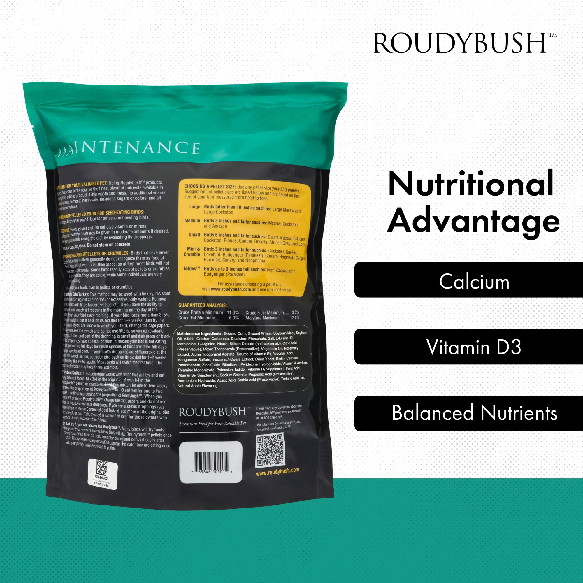 RoudyBush Daily Maintenance Crumbles closeup highlights protein and fat balance.