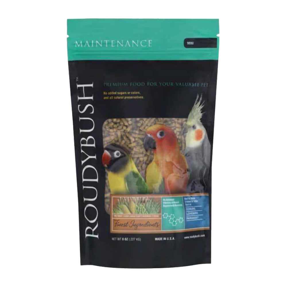 RoudyBush Daily Maintenance packaging image highlights a resealable bag for fresh, long-lasting pellets.