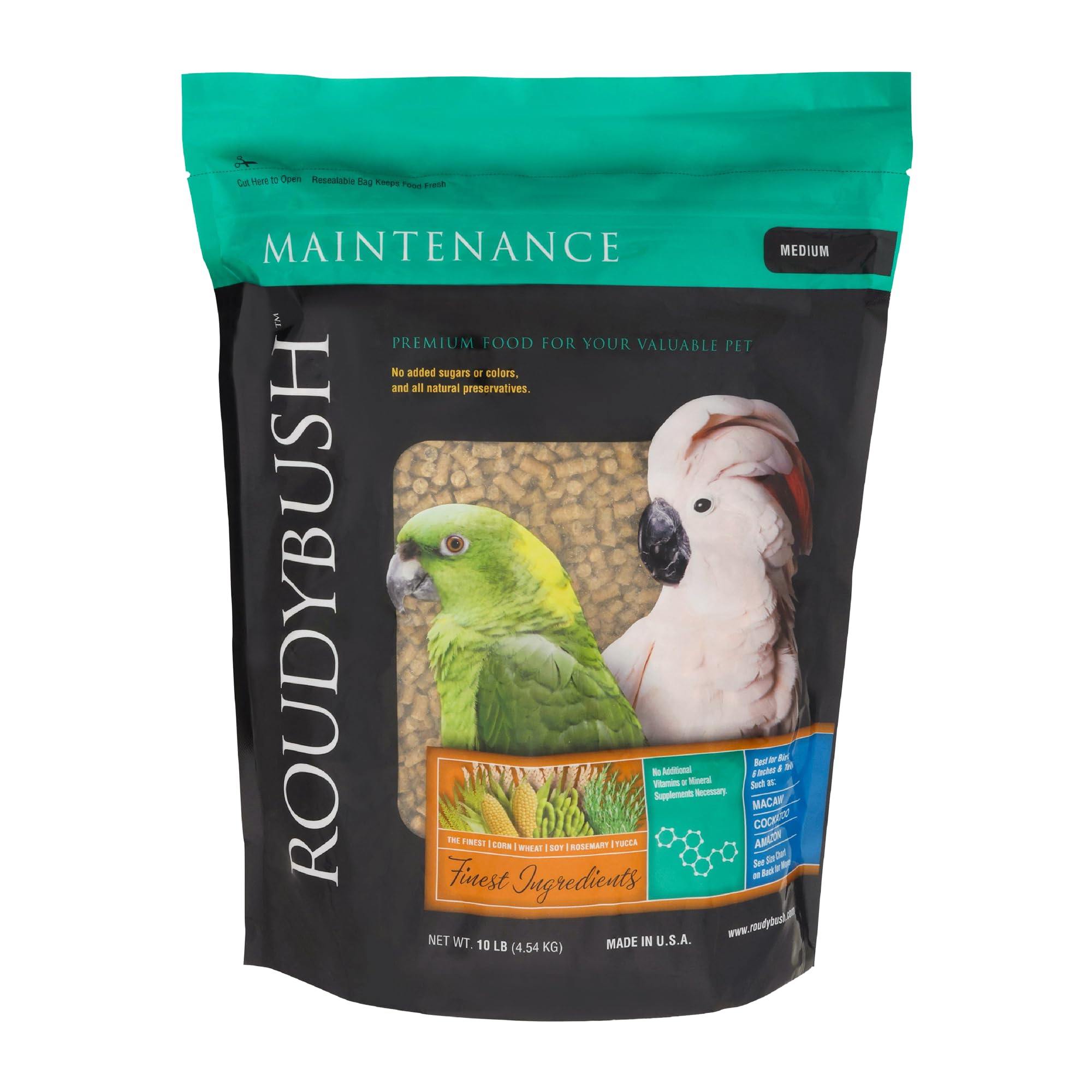 Roudybush Daily Maintenance pellets close-up show texture and color for balanced nutrition