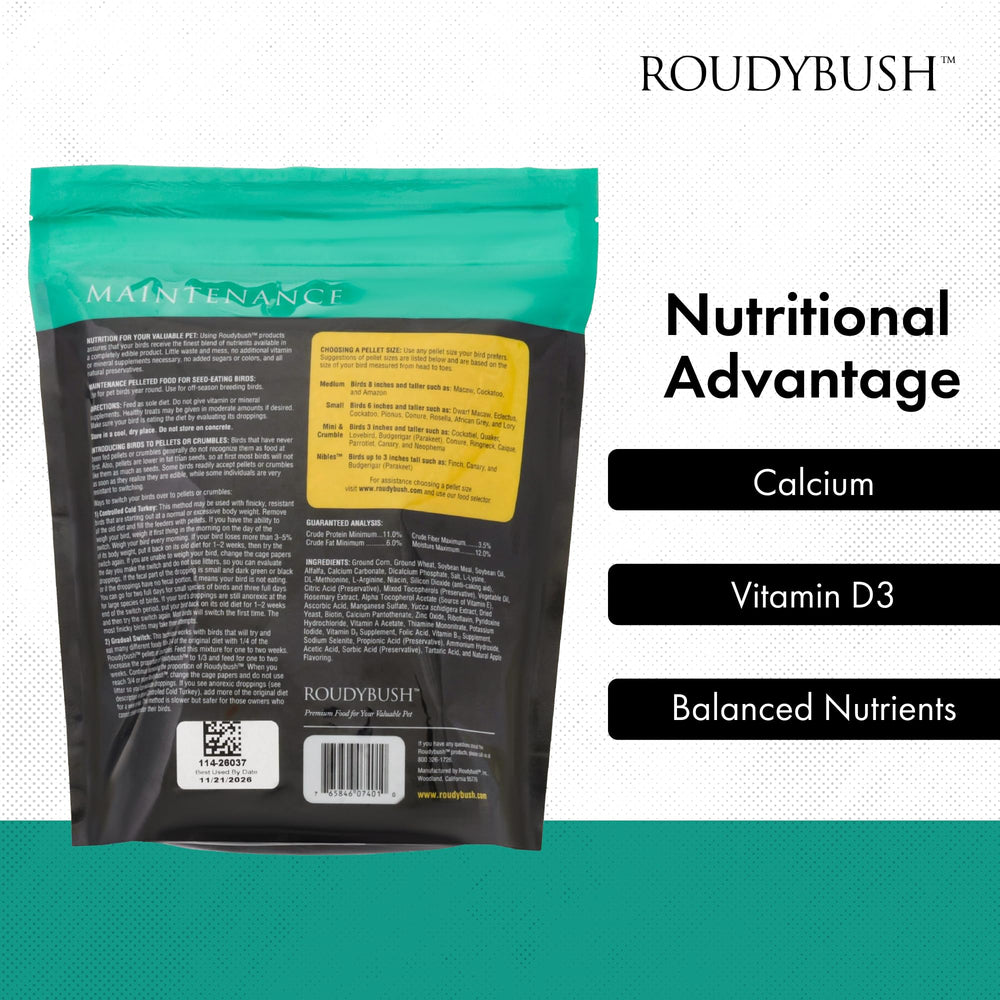 Roudybush Daily Maintenance ingredients closeup emphasizes protein-rich nutrition