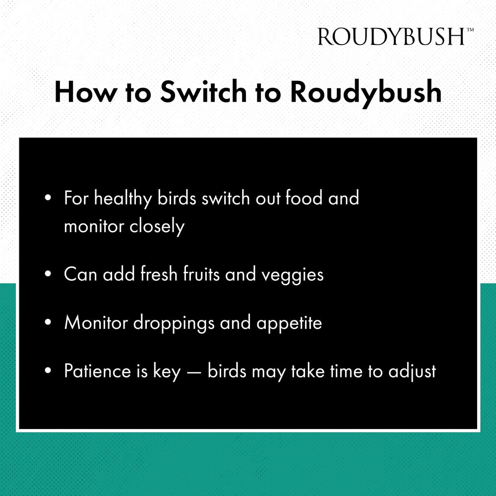 Roudybush Pellet Diet reduces waste versus traditional seed feeding.