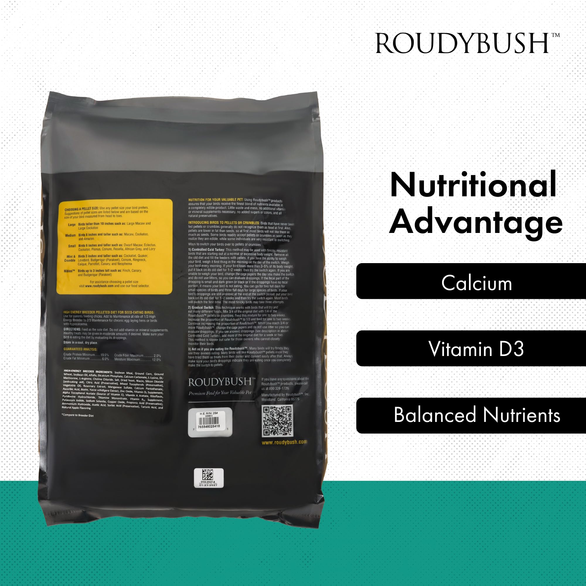 RoudyBush mini pellets in cage—low-waste suitable for cockatiels and parakeets