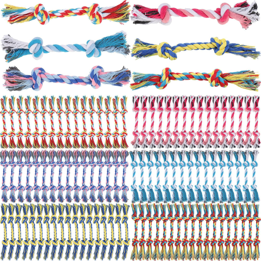 RoundFunny 100-piece knot rope dog toys pack for daily chew sessions and play
