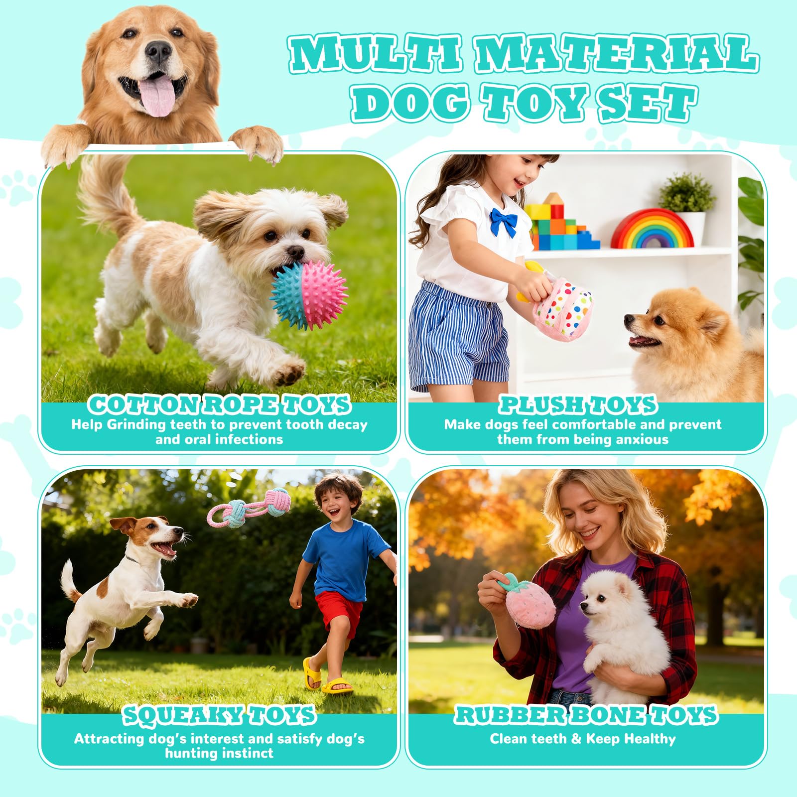 RoundFunny color-themed dog toys set boosts visual appeal during puppy celebrations.