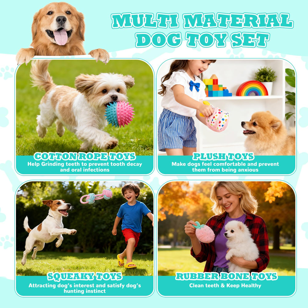 RoundFunny color-themed dog toys set boosts visual appeal during puppy celebrations.