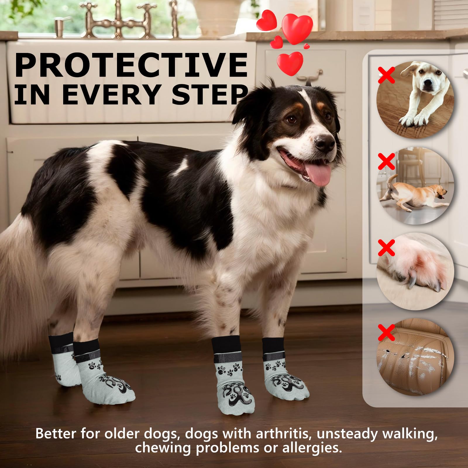 ROUWINNE anti-slip dog socks help protect furniture and floors.