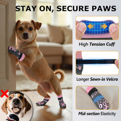 ROUWINNE dog socks show bottom anti-slip dots for solid traction.