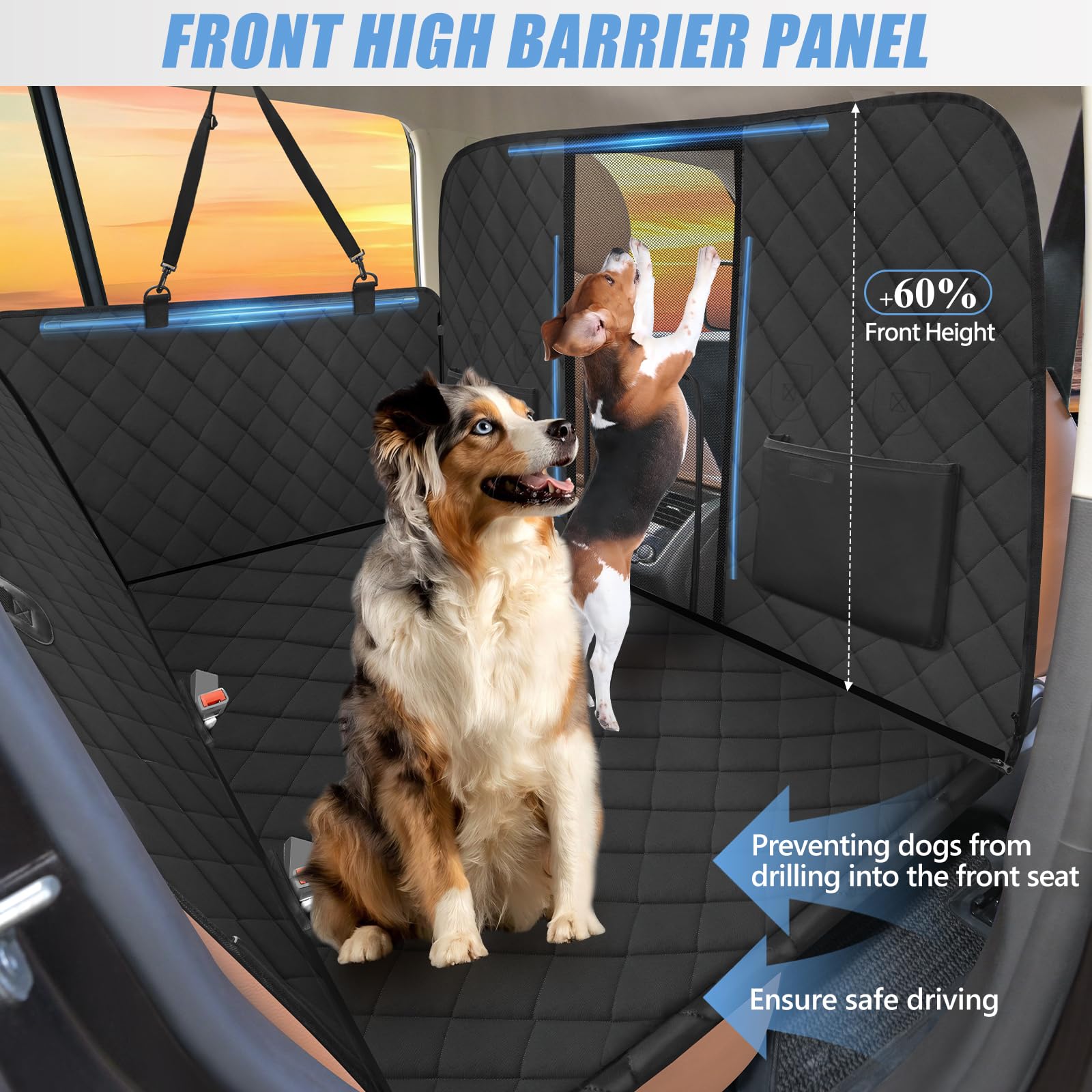 ROUWINNE back seat dog car seat cover extended space for dogs to stretch safely