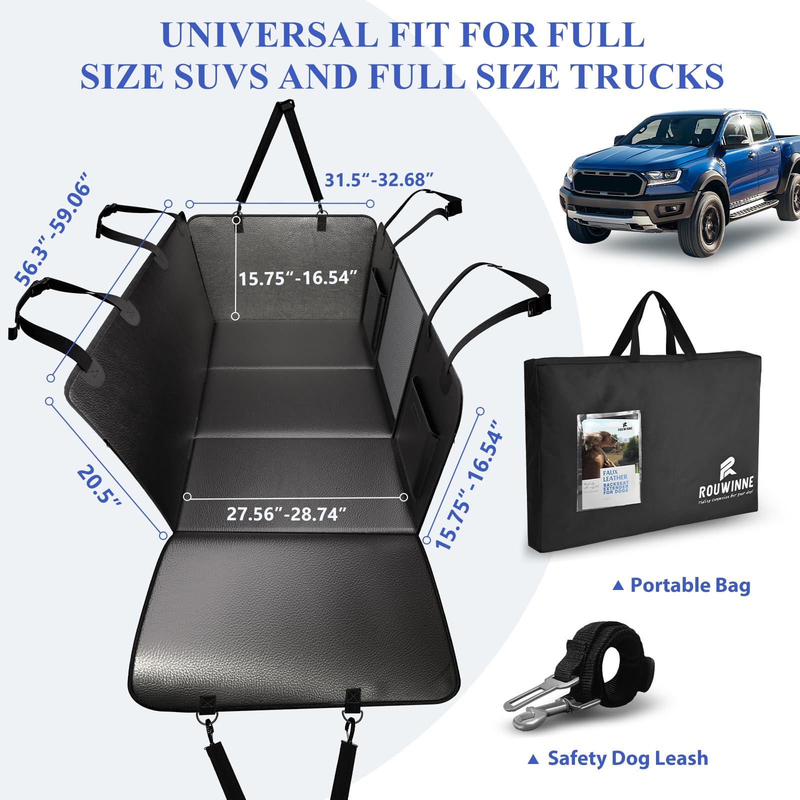 ROUWINNE back-seat extender-59inch-width demonstrates full rear coverage in crew cabs