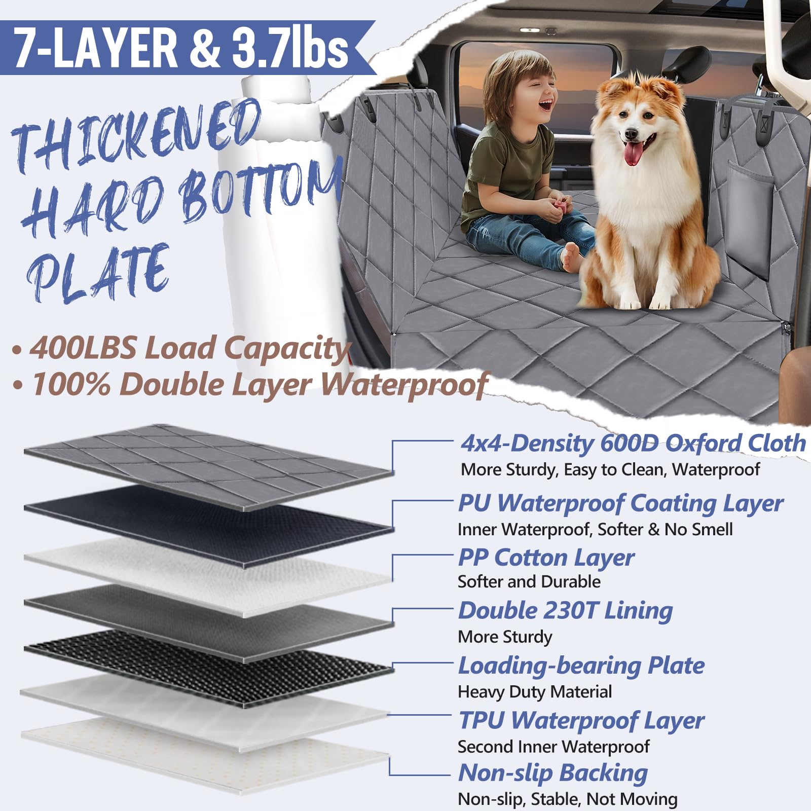 ROUWINNE back-seat-extender hard-bottom-board close-up emphasizes sturdy support.