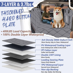 ROUWINNE back-seat-extender hard-bottom-board close-up emphasizes sturdy support.