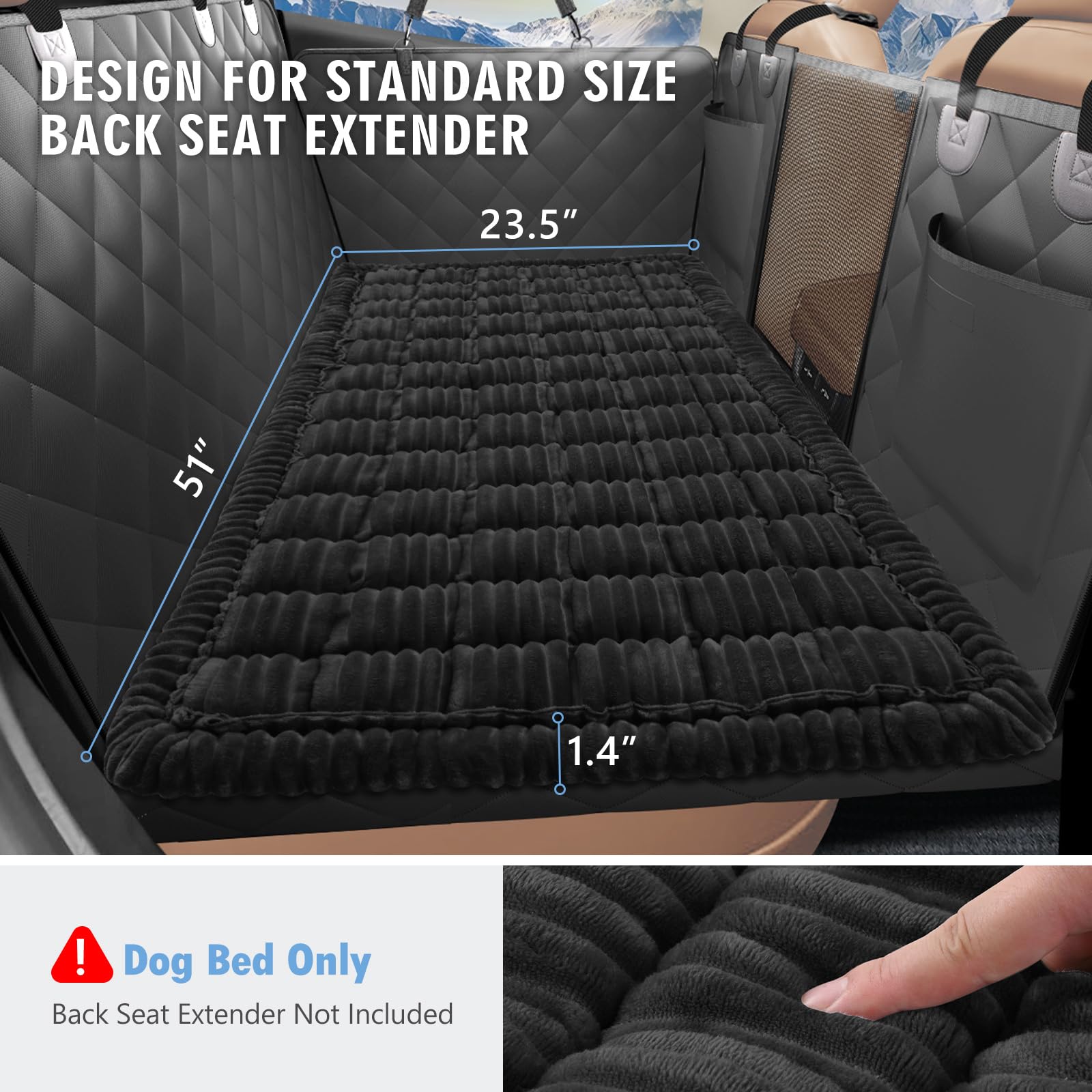 ROUWINNE backseat dog bed offers breathable surface in summer and warm comfort in winter.