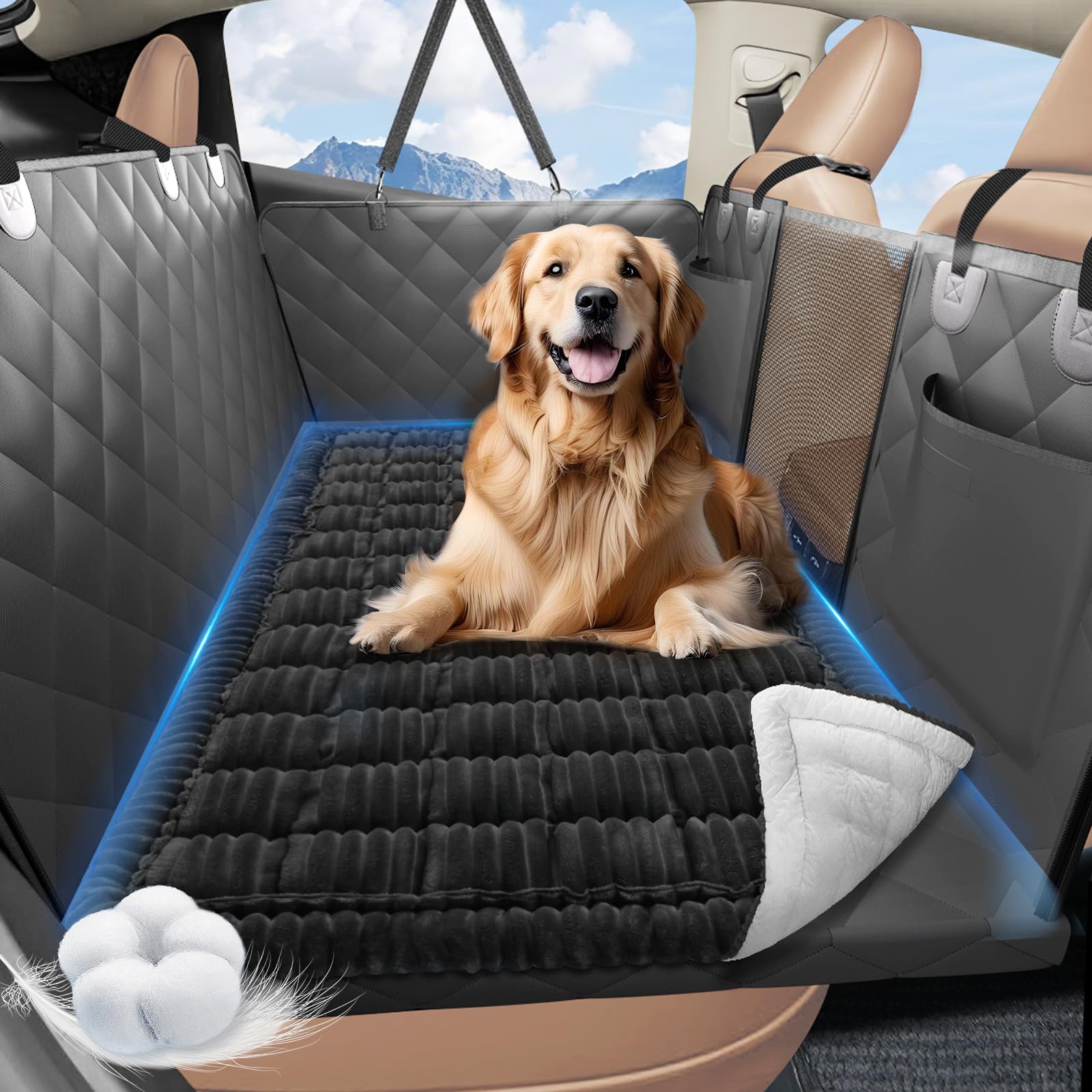 ROUWINNE backseat dog bed non-slip bottom keeps pets steady during sudden stops.