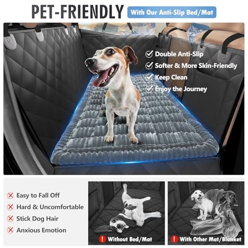 ROUWINNE backseat dog bed soft flannel surface adds cozy comfort on trips.