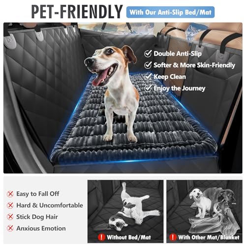 ROUWINNE backseat dog bed with soft flannel surface for cozy travels.