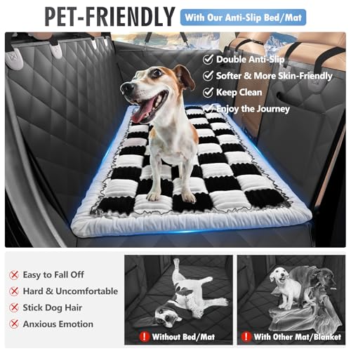 ROUWINNE backseat dog bed features ultra-soft flannel surface for cozy year-round comfort.