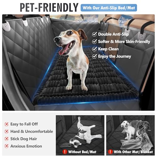 ROUWINNE backseat dog bed ultra-soft flannel surface provides cozy warmth on long drives.