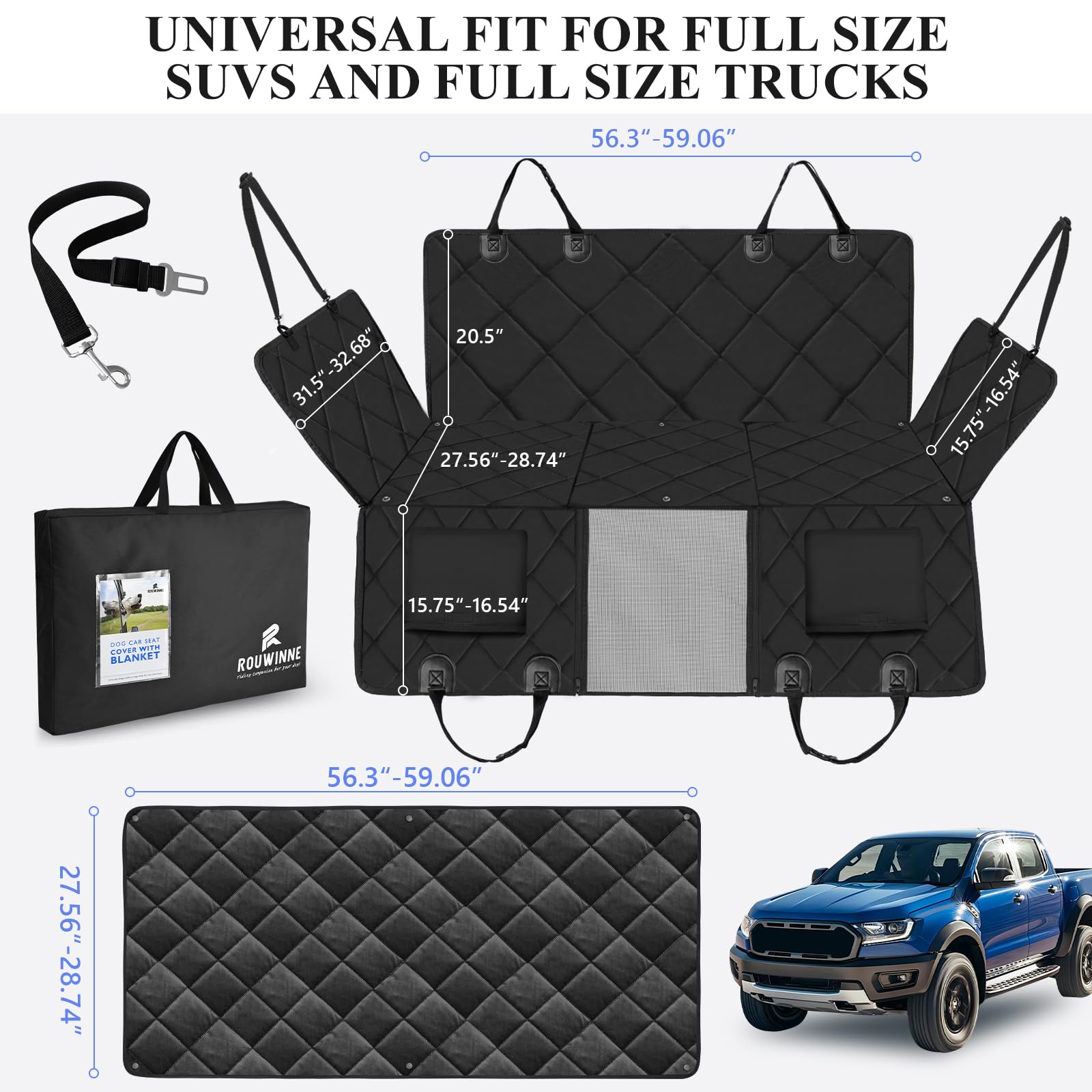 ROUWINNE back seat extender storage pockets help organize toys and treats.