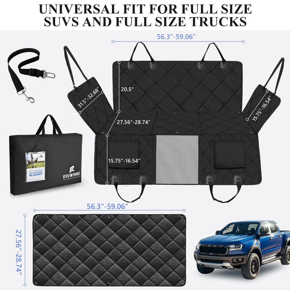 ROUWINNE back seat extender storage pockets help organize toys and treats.