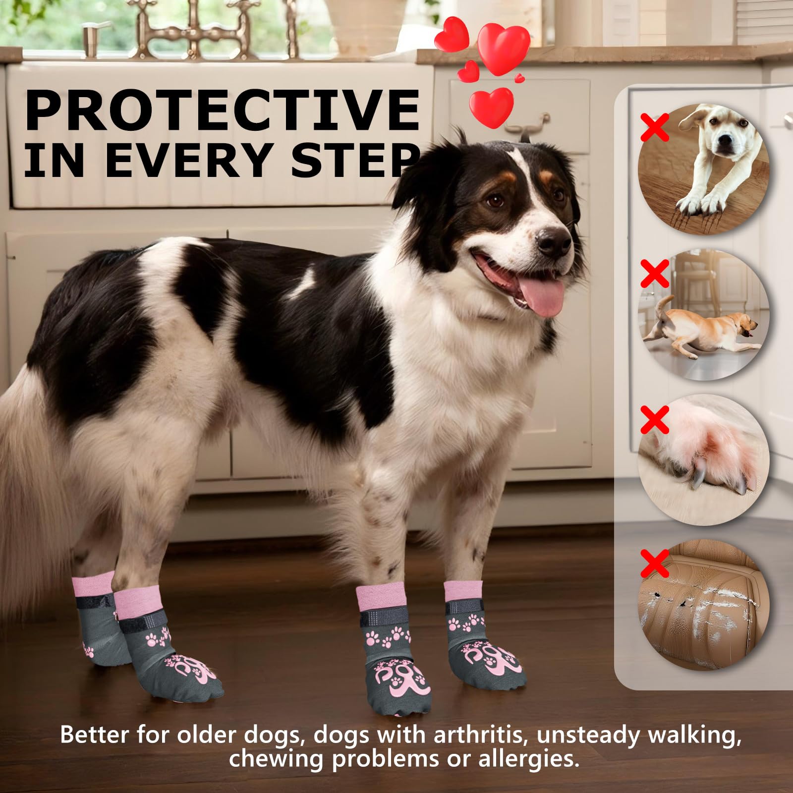 ROUWINNE dark grey and pink dog sock set blends style with protection.