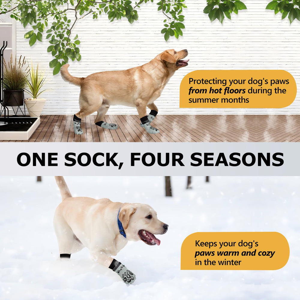 ROUWINNE four-pack dog socks ready for travel and daily use.