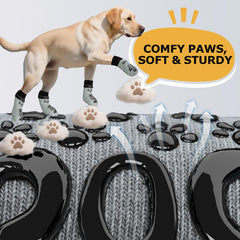 ROUWINNE dog socks grip-bottom closeup demonstrates double-dot non-slip on various surfaces