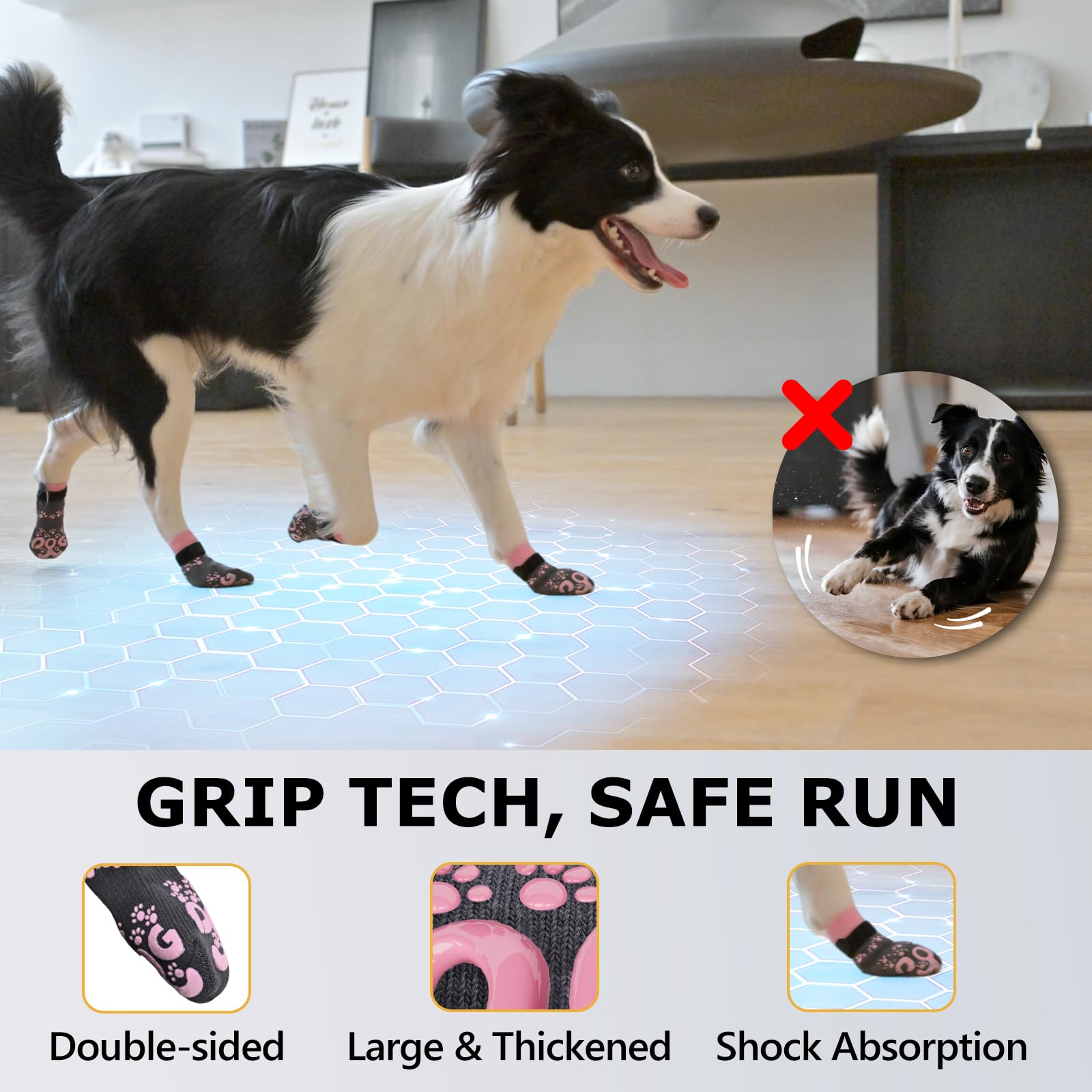ROUWINNE senior dog wearing socks for comfortable daily wear.