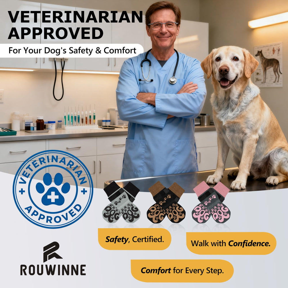 ROUWINNE dog socks available in small, medium, large sizes for versatility
