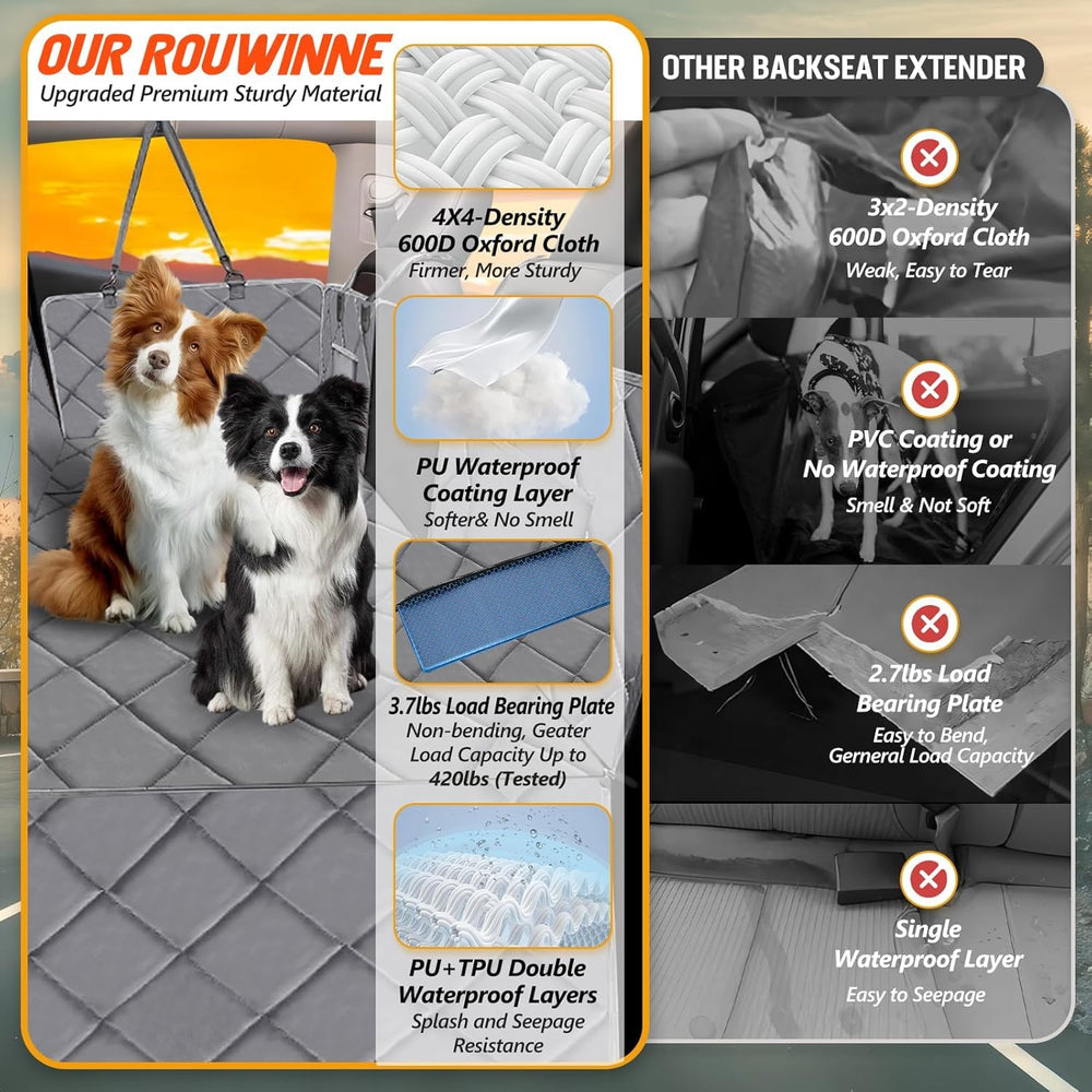 ROUWINNE waterproof seat cover protects backseat from hair, spills, and scratches.