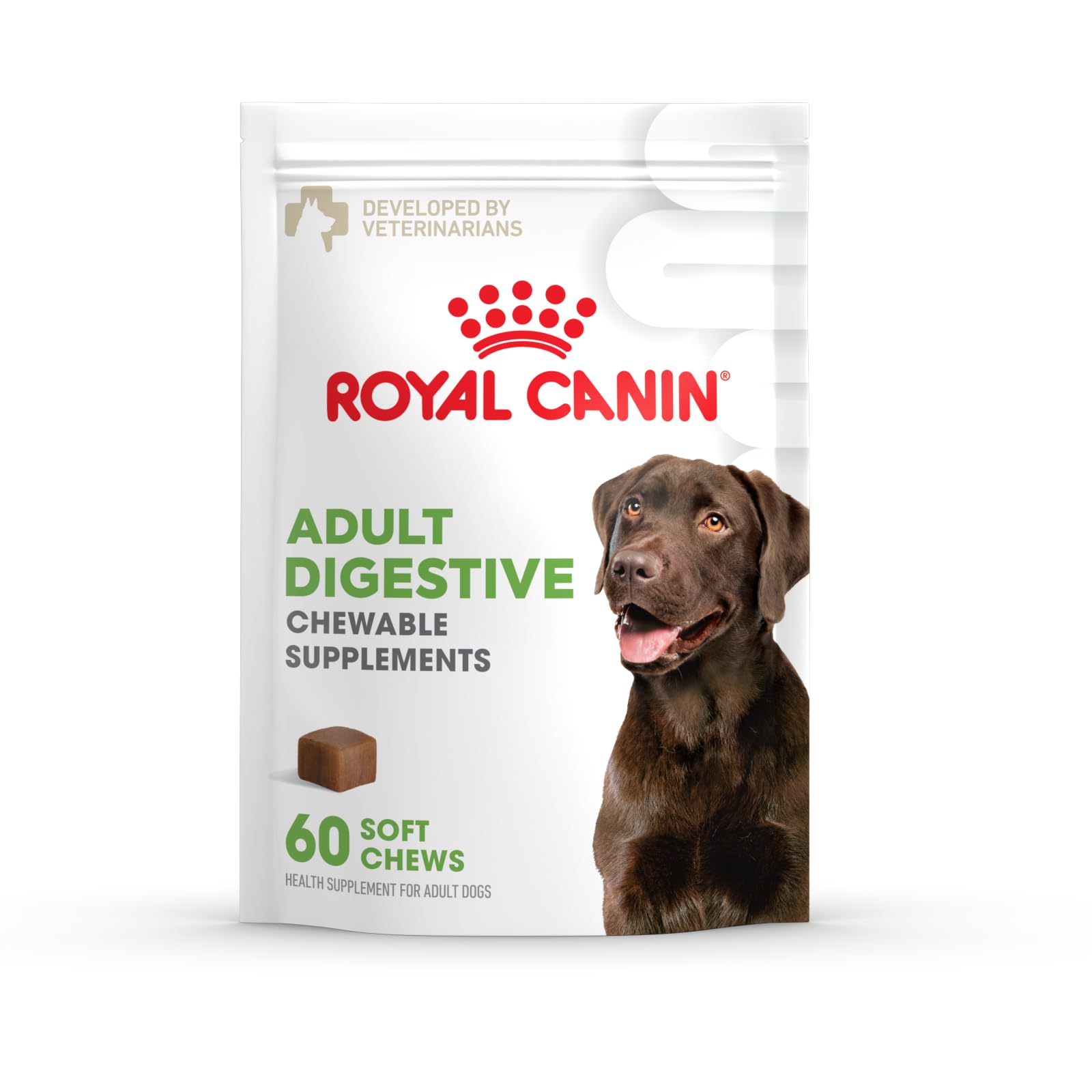 Royal Canin Digestive Soft Chews bottle for adult dogs offering ongoing digestion support.