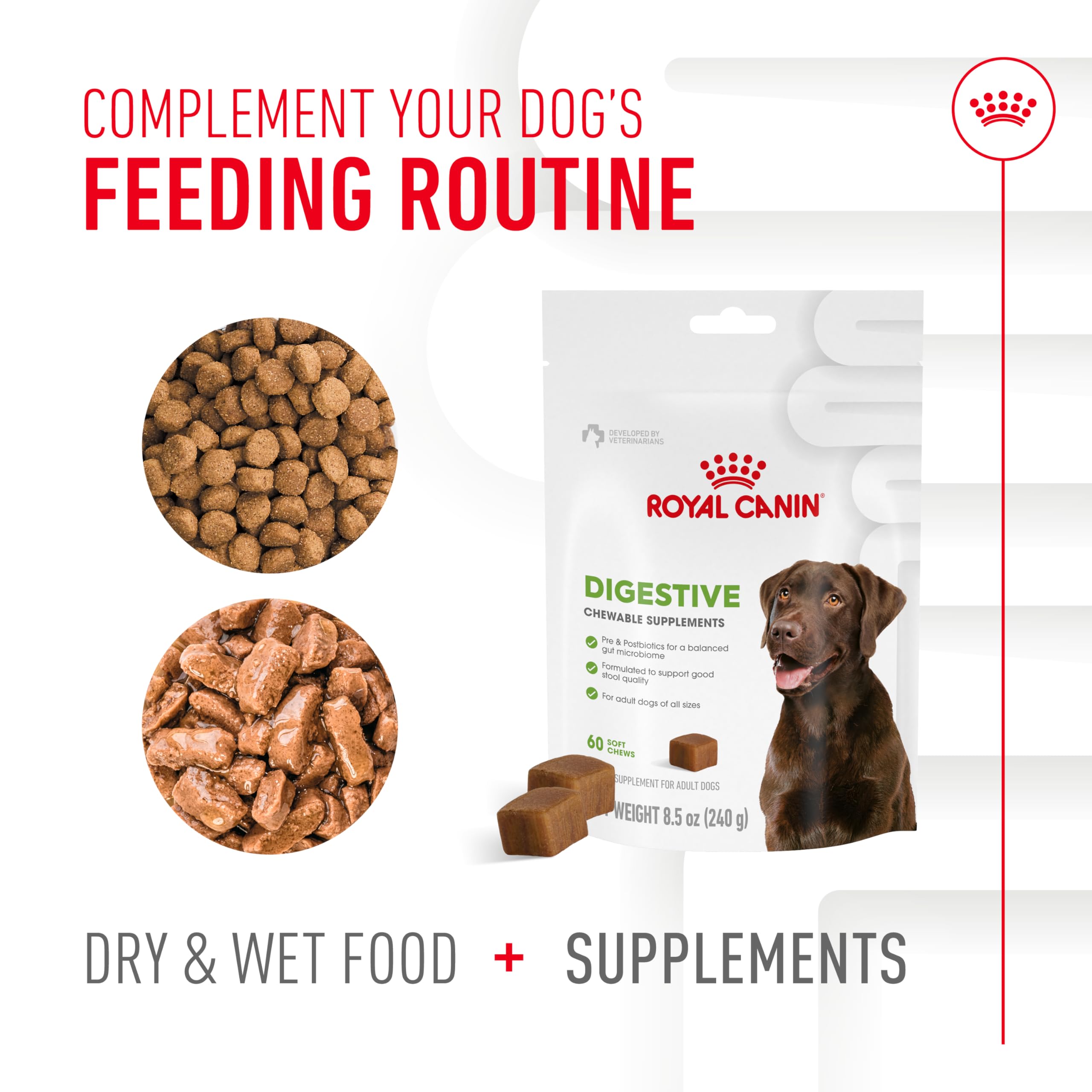 Royal Canin On-pack feeding guidelines help portion meals correctly.