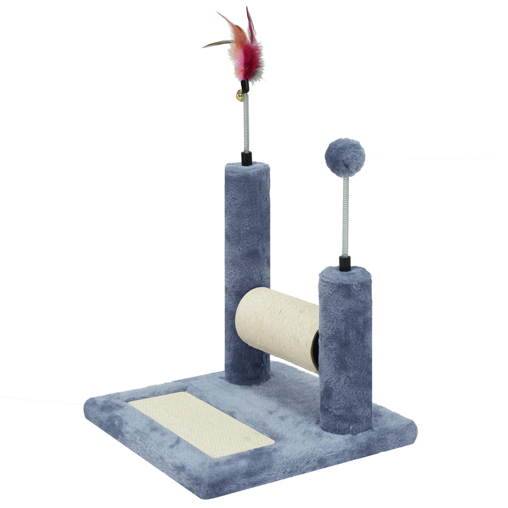 Roypet multifunctional scratching post toys highlight replaceable interactive toys for ongoing play sessions.