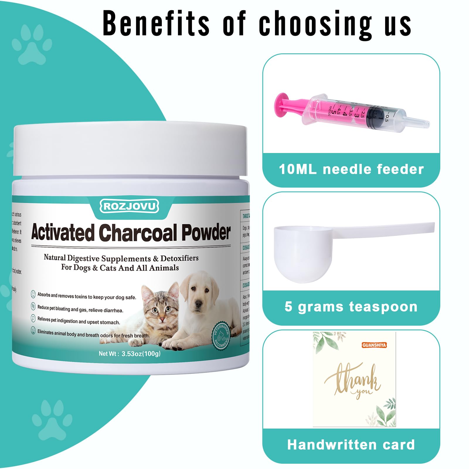 ROZJOVU Activated Charcoal used with toothpaste for dental care.