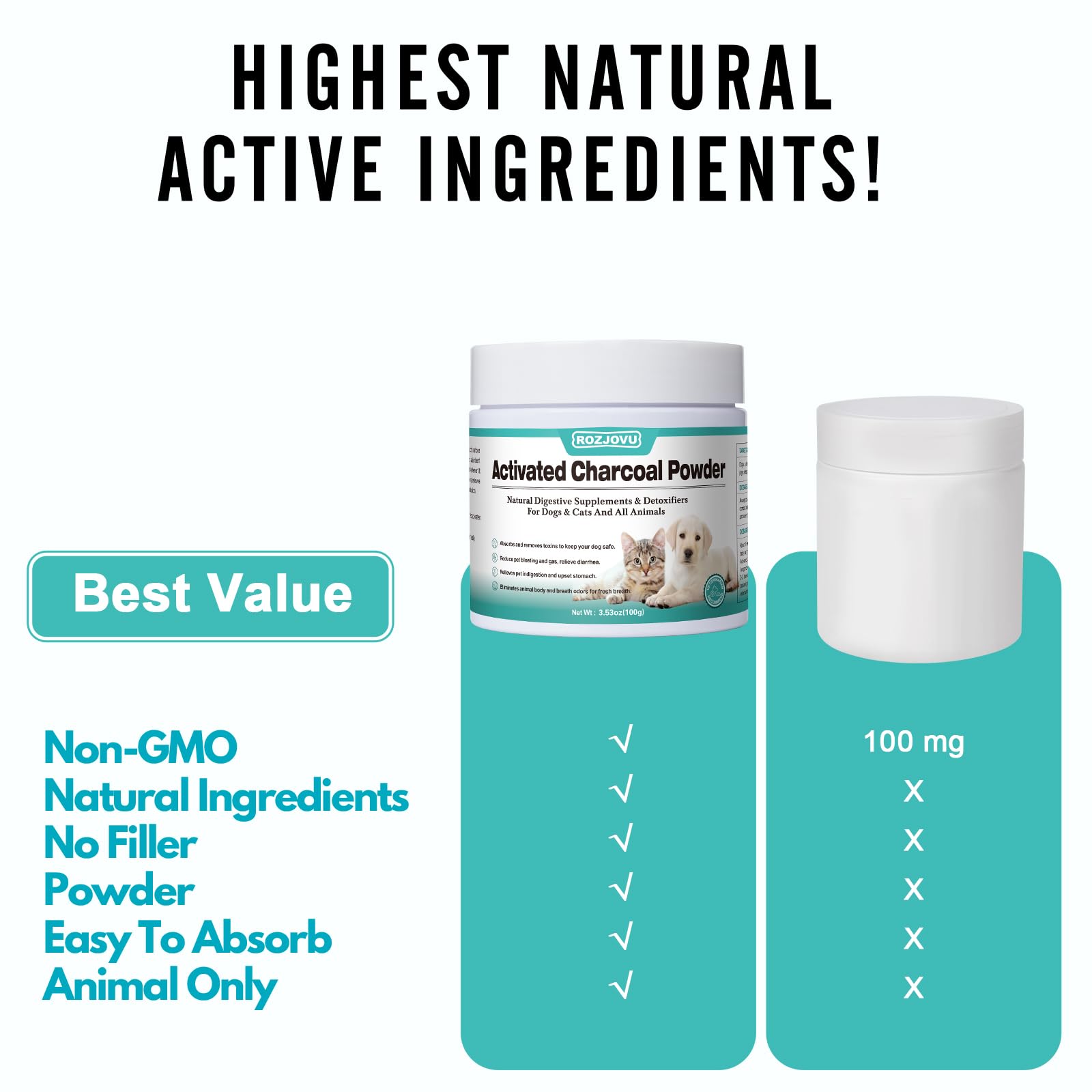 ROZJOVU Activated Charcoal mixed with food for easy ingestion.