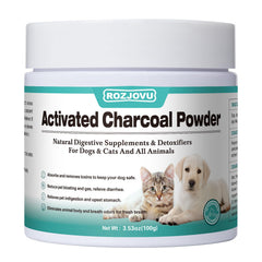 ROZJOVU Activated Charcoal powder texture showing fine, odorless formula.