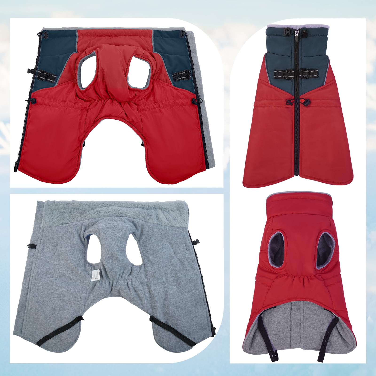 ROZKITCH dog jacket long back zipper for easy wear.